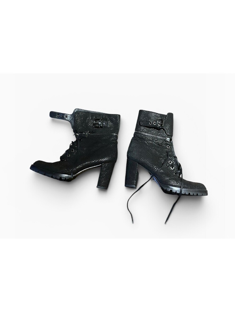 Stuart Weitzman Black Reptile Platform Lace Up Boots Women's 7.5 Estimated